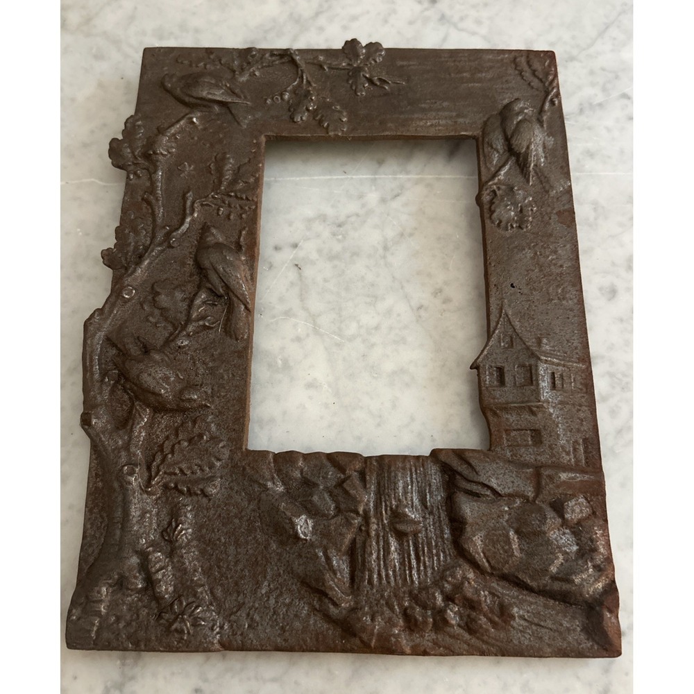Cast Iron Picture Frame Bronze Copper Wash Goddess  Art Deco Antique 5" X 3" Pic